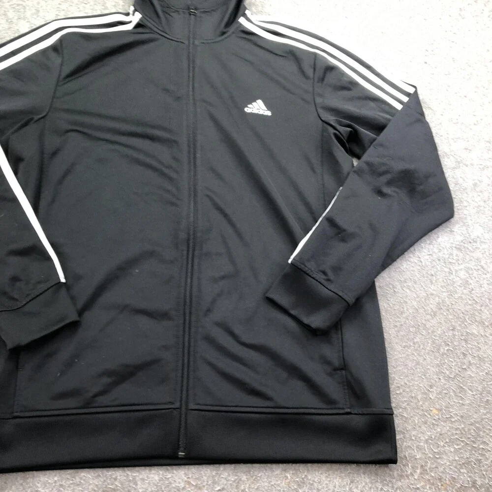 Adidas Jacket Mens Large Black Full Zip Track 3 Stripe Soccer Training Athletic